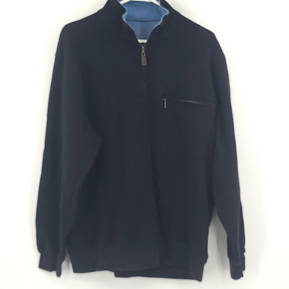 Pendleton Large Black Blue 1/4 Zip Pullover Long … - image 1